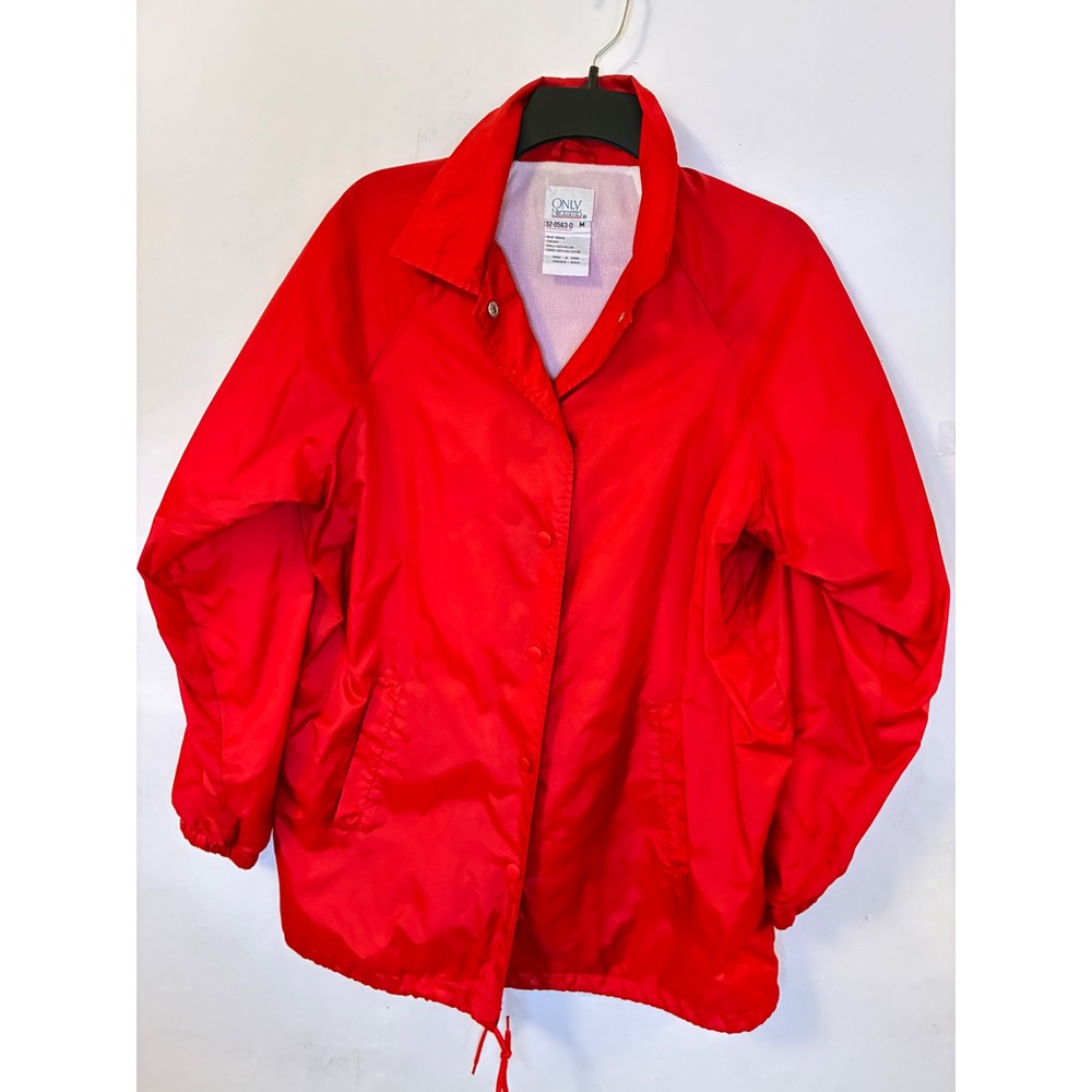 Vintage Only Necessities Red Coach Jacket Mens Medium Snap Front Windbreaker